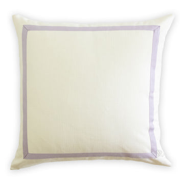 Custom Designer Mitered Lavender Purple Trim Solid White Pillow