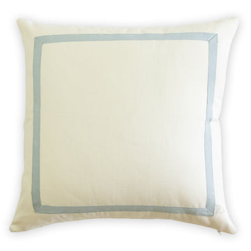 Custom Designer Mitered Pale Blue Trim Solid White Pillow