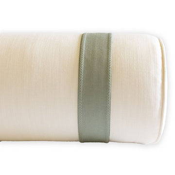 stain resistant ivory performance fabric bolster with inset spa green tape trim